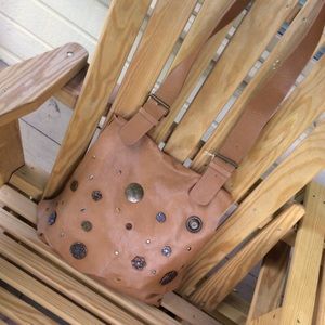 Rare Carlos Falchi Leather Messenger Bag in Tan